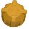 Direct Replacement Radiator Expansion Bottle Cap for Defender Td5 & Puma, yellow plastic radiator cap with 'CLOSE' and 'OPEN' directions and warning symbols.