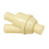 Direct Replacement Thermostat & Housing for Defender Td5, beige plastic automotive part with dual outlets for engine cooling system.