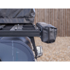 End view of packed shower awning mounted on roof rack