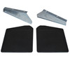 Direct Replacement Front Mud Flaps With Galvanised Brackets for Defender, vehicle mud flaps and galvanized mounting brackets for off-road protection.