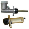 Product: Direct Replacement Clutch Master & Slave Cylinder Kit STC500100 & 591231, Complete Replacement Set for Defender, showing the clutch master cylinder and slave cylinder with metallic and gold finish, ready for installation.