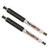 Terrafirma Front Shock Absorber Damper Set TERRAFIRMA ALL-TERRAIN for Defender, two black and silver shock absorbers with the Terrafirma logo in red and black.
