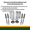 Terrafirma Medium Load, 2-Inch Suspension Lift Kit for Discovery 2, with coil springs, shock absorbers, and mounting hardware.