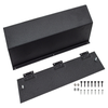 Britpart Glove Box Kit Black for Defender Puma, open glove box with interior compartments and hinge mechanism.