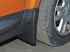 Direct Replacement Front Mudflap Kit Including Fittings for Freelander 2, close-up of the mudflap attached to the vehicle's front wheel with fittings.