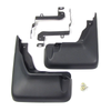 Direct Replacement Front Mudflap Kit Including Fittings for Freelander 2, black mudflaps with mounting brackets and screws.