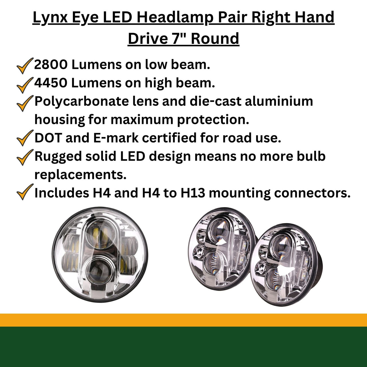 Lynx Eye LED Headlamp Pair Right Hand Drive 7