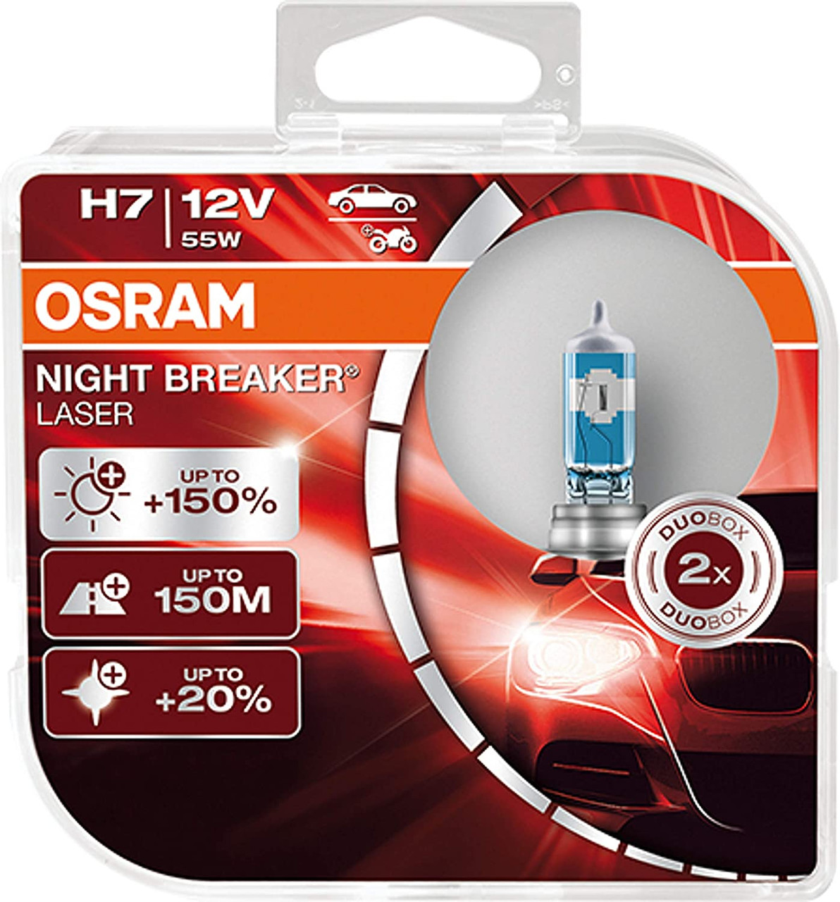 OSRAM NIGHT BREAKER LASER H7 +150% Brighter Halogen Headlight Bulb Twin  Pack - 64210NL-HCB