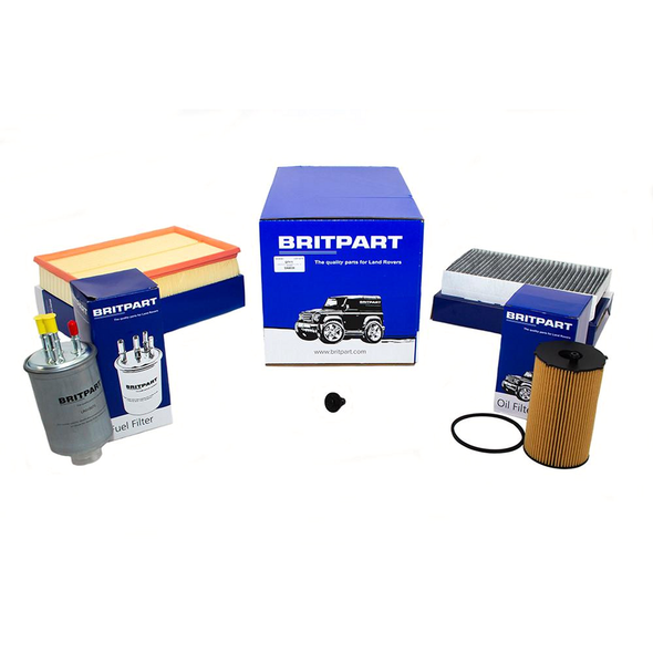 Britpart Diesel Engine Service Filter Kit - DA6035 for Range Rover Sport 2.7 TDV6, car engine service and replacement parts including fuel filter, oil filter, and other engine maintenance components.