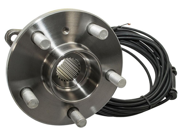 Britpart Rear Wheel Bearing Hub With Long Lead ABS Sensor for Discovery 2, metal wheel hub with integrated ABS sensor and long wiring cable.