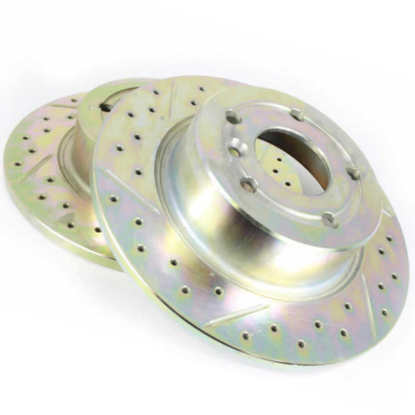 Terrafirma Discovery 2 Performance Rear Brake Discs Drilled & Grooved CDG TERRAFIRMA, high-performance drilled and grooved brake discs for enhanced braking performance.