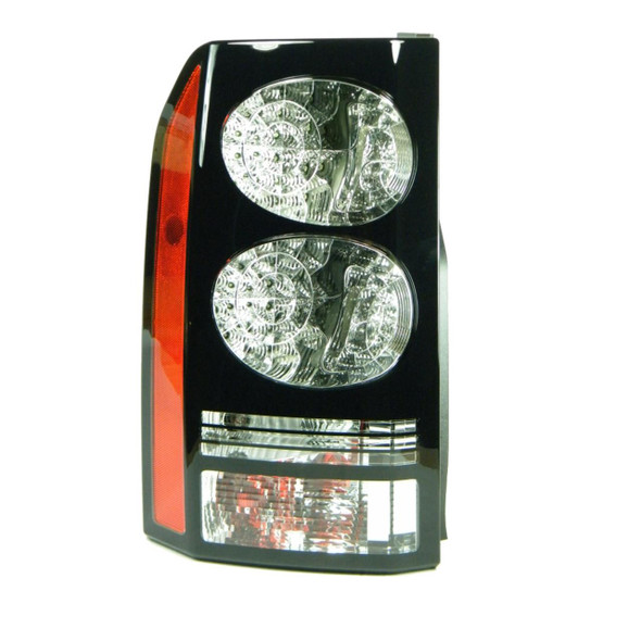 VALEO Rear BLACK Led Tail Light Left Hand OEM for Discovery 4, car tail light with dual round LED sections and red and clear lens detail for vehicle lighting.