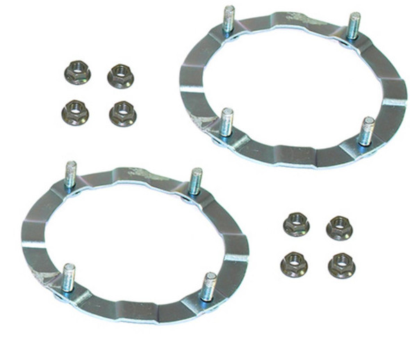 Direct Replacement Front Turret Securing Rings Pair RNJ500010K, durable and reliable front turret securing rings with bolts and nuts for Defender and Discovery 1 vehicles.