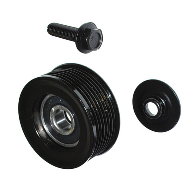 Direct Replacement Drive Belt Idler Pulley NO ACE for Discovery 2 Td5, image showing black pulley components and mounting bolt.