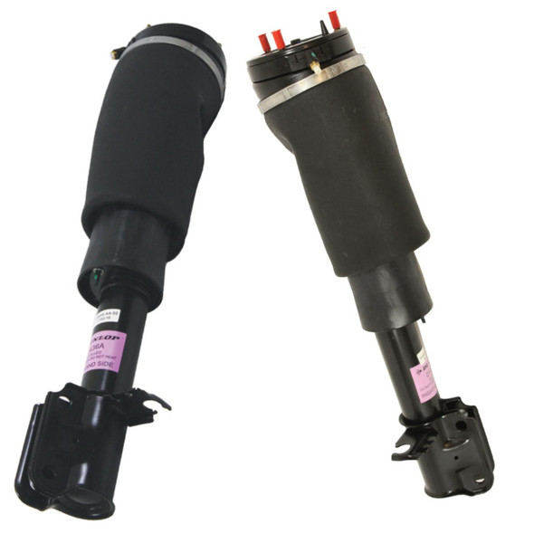 Dunlop Front Air Suspension Struts for Range Rover L322 Up To 2006, black suspension struts with mounting hardware and air fittings.
