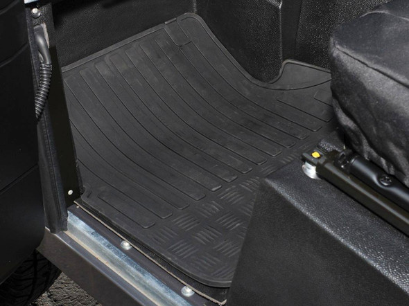 Britpart Durable Rubber Front Footwell Mat Set for Defender (1998-2016), black rubber footwell mats for vehicle front foot area.