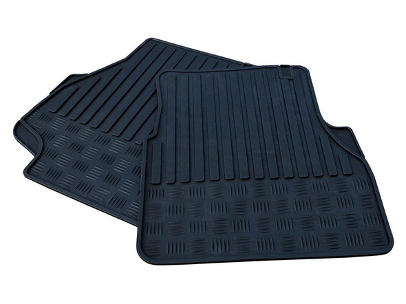 Britpart Durable Rubber Front Footwell Mat Set for Defender (1998-2016) | DA4423, black rubber floor mats with textured surface and raised edges for protection