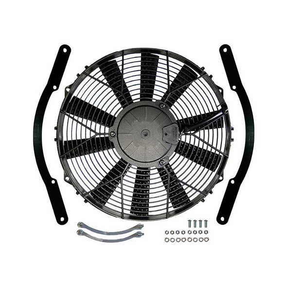 Revotec Air Conditioning Fan Revotec for Discovery 2, black cooling fan with mounting brackets and hardware for automotive air conditioning system.