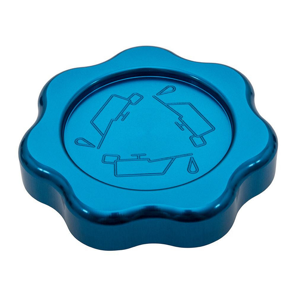 Britpart Blue Aluminium Engine Oil Filler Cap for Defender Td5, blue aluminium engine oil filler cap with embossed oil change icon for Land Rover Defender Td5.
