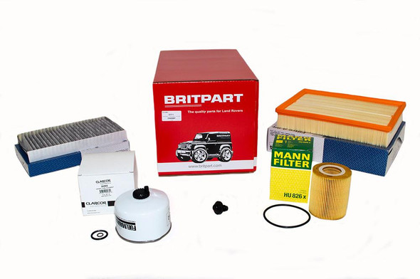 OEM Parts OEM Premium Engine Service Filter Kit for Discovery 4 3.0 V6 Diesel, image of various engine filters and parts with packaging.