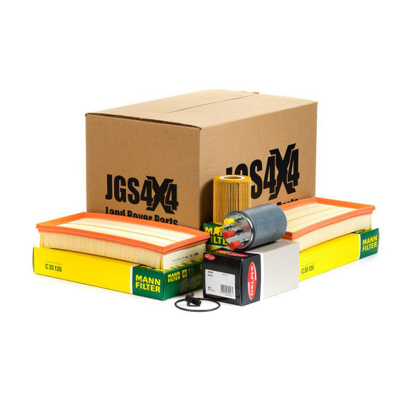OEM Parts OEM Premium Filter Kit for Range Rover Sport L494 & Range Rover L405 3.0L V6 Diesel 2014-2022, image of various car filters in packaging with a cardboard box.