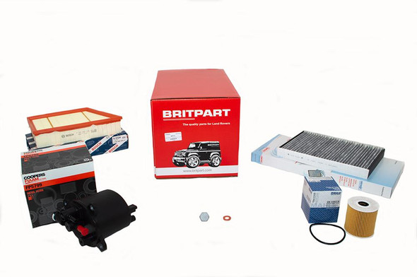 OEM Parts OEM Premium Engine Service Filter Kit for Discovery Sport 2.2 diesel 2015-2016, image showing various engine filters and parts in packaging.