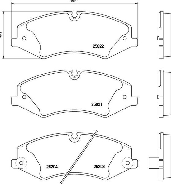 EBC Brakes Front Brake Pads EBC Ultimax for Range Rover Sport L320 3.0 TD/SDV6, detailed technical drawing showing different brake pad models with measurements.