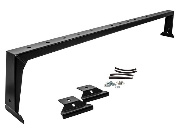 Britpart Roof Rack Bar Load Carrier & Light Mounting Bar for Defender, black metallic roof rack bar with mounting hardware and brackets for vehicle installation.