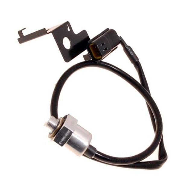 Direct Replacement Oil Cooler Oil Temperature Switch for Discovery 2 Td5, close-up of a black and silver oil temperature switch with wiring and mounting bracket.