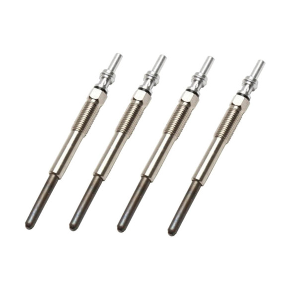 Direct Replacement Set of 4 Glow Plugs for Freelander 2.2Td4 (2007-2010) | LR001302, four metallic glow plugs with threaded bodies and protruding heating elements for vehicle engine ignition.