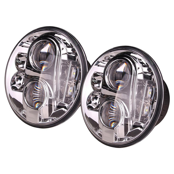 Britpart Left Hand Drive Lynx Eye LED Headlight Pair, pair of LED headlights with a sleek oval design featuring multiple LED light sources and a chrome finish for improved visibility and modern vehicle aesthetics.