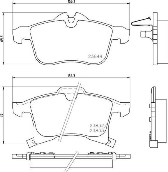 Mintex Front Brake Pads Vauxhall Astra, Corsa & Zafira Mintex MDB2633, technical drawing with detailed dimensions. Mintex Front Brake Pads Vauxhall Astra, Corsa & Zafira Mintex MDB2633, technical drawing with detailed dimensions.