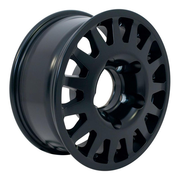 MAXXTRAC Blindo 16" x 7" Wheel Black Maxxtrac for Defender & Discovery 1 & Range Rover, image of a black alloy wheel with a rugged design suitable for off-road vehicles.