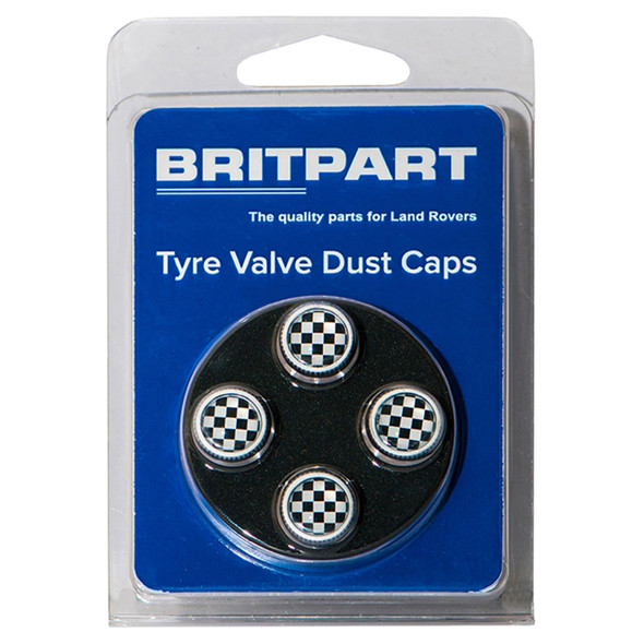Tyre Valve Cap Cover Set Chequered Flag  with Silver Outer Set of 4 - DA1436