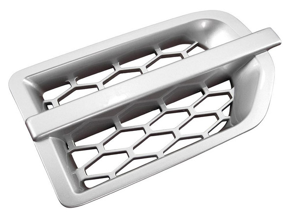 Britpart Air Intake Wing Grille Silver Discovery 4 Style for Discovery 3, automotive air intake grille with hexagonal mesh pattern and silver finish.