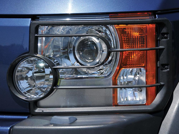 Britpart Front Light Guards for Discovery 3, protective grille covering the vehicle's headlights. Britpart Front Light Guards for Discovery 3, protective grille covering the vehicle's headlights.