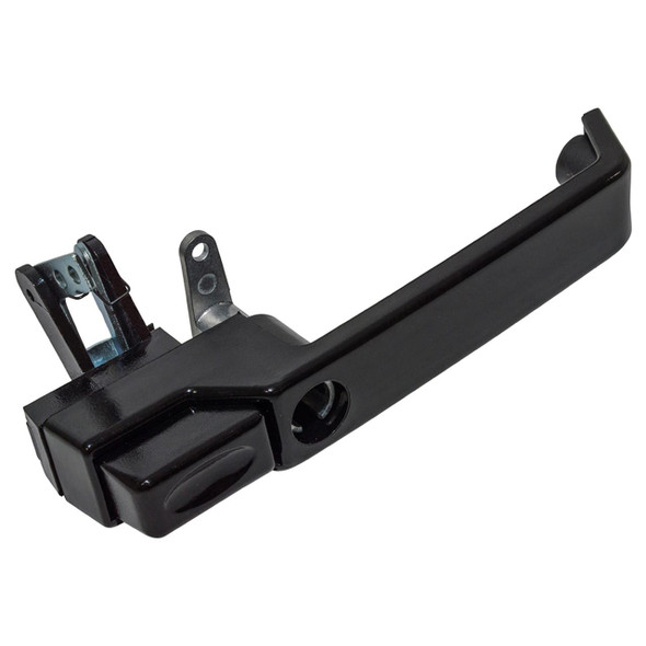 BRITPARTXS Right Hand Side XS Door Handle Gloss Black for Defender, close-up view of the black door handle designed for right side of the vehicle with a sleek glossy finish.