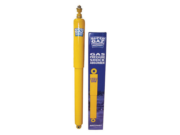Britpart SUPER GAZ Steering Damper for Defender, yellow suspension component for vehicle stability.