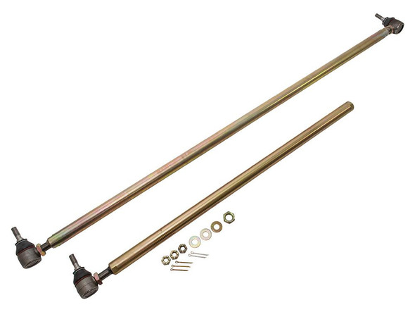 Britpart Heavy-Duty Steering Arms With OEM Track Rod Ends for Defender, robust steering components with mounting hardware and nuts, designed for off-road and rugged driving conditions.