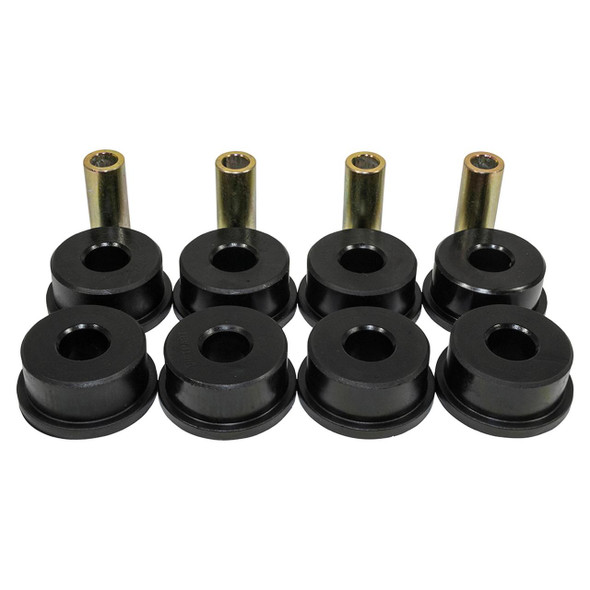 Britpart Set of Four Replacement Black Polyurethane Front Radius Arm Bushes for Discovery 2, black bushings with metal pins.