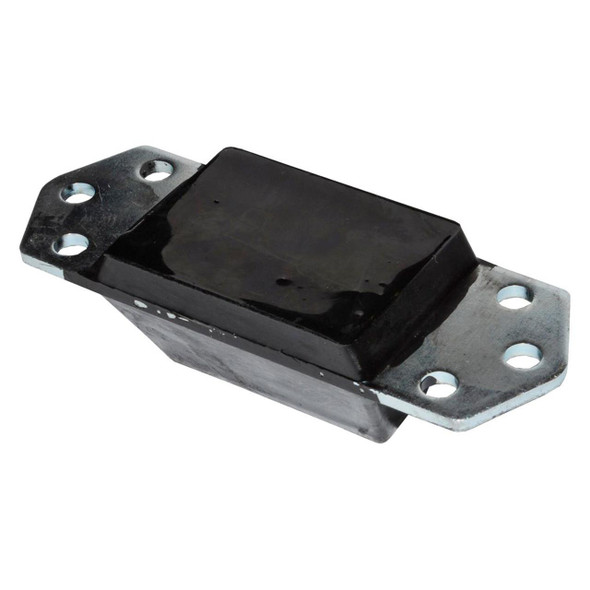 Britpart Black Front and Rear Bump Stop for Defender, close-up of the durable black rubber bumper with mounting metal brackets on a white background.