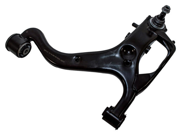 Meyle Front Right Lower Suspension Arm Heavy-Duty Meyle for Discovery 3, black automotive suspension component with multiple attachment points.