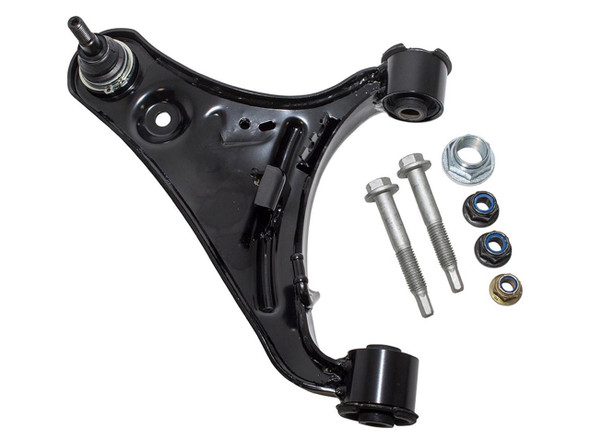 BRITPARTXS Front Right Upper Suspension Arm With Bolts OE Quality for Discovery 3, a black car suspension component with bolts and nuts.