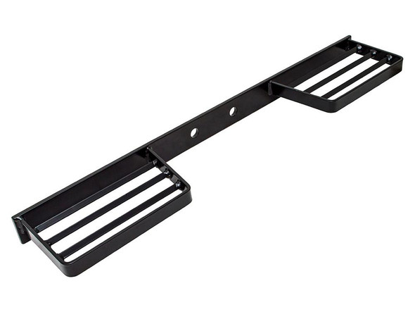 Britpart Double Rear Tow Ball Step Black for Defender, black metal tow ball step with two gripped footrest areas for off-road vehicle rear hitch.