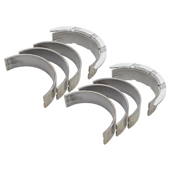 KING 0.020/0.50mm Main Bearing Set for Discovery 4 and Range Rover Sport 3.0 V6 Diesel, image of six shiny, semi-circular engine main bearings arranged in two rows.