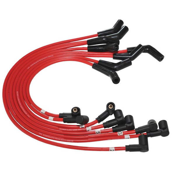 Britpart Ignition Lead Set Red for Discovery 2 & Range Rover P38, a set of high-performance red ignition wires with black boot connectors designed for reliable engine ignition.