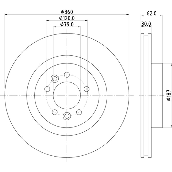 BRITPARTXS Front Vented Brake Discs - Exact OEM Specification for Discovery 5, technical drawing of a brake disc with detailed measurements and dimensions.