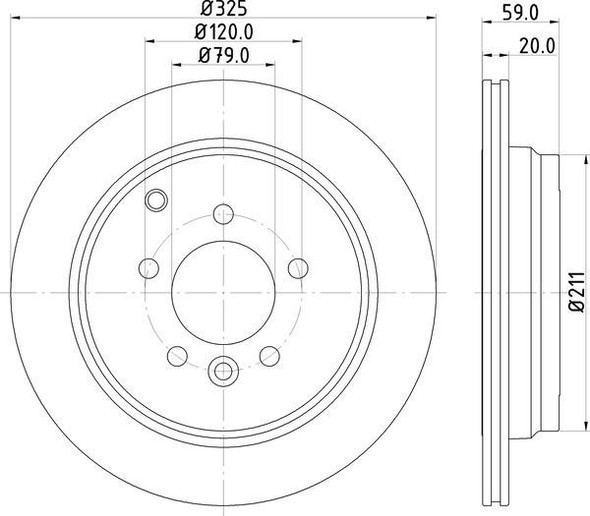 BRITPARTXS Rear Vented Brake Discs - Exact OEM Specification for Discovery 3 2.7 TDV6, technical drawing showing the dimensions and design of the brake disc. BRITPARTXS Rear Vented Brake Discs - Exact OEM Specification for Discovery 3 2.7 TDV6, technical drawing showing the dimensions and design of the brake disc.