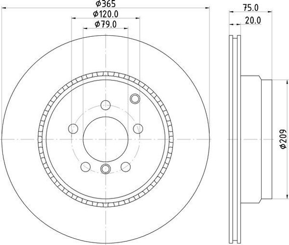 BRITPARTXS Rear Vented Brake Discs, technical drawing of brake disc with detailed measurements for Range Rover L322 4.4 TDV8 5.0 V8. BRITPARTXS Rear Vented Brake Discs, technical drawing of brake disc with detailed measurements for Range Rover L322 4.4 TDV8 5.0 V8.