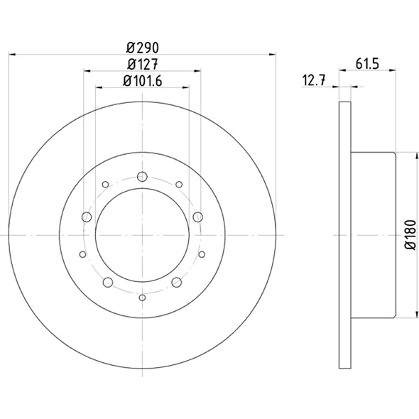 BRITPARTXS Rear Brake Disc for Defender 90, technical drawing with dimensions of the OEM LR017953 brake disc.